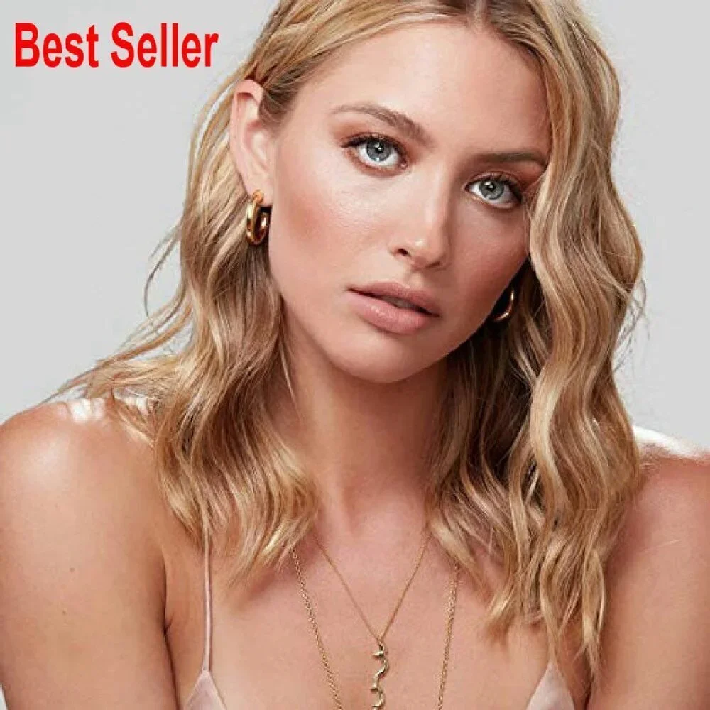 Chunky Open Hoop Earrings Lightweight Gold Plated Trendy Y2K Minimal